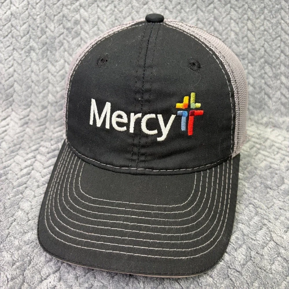 Mercy Health Trucker Hat Black Grey Mesh Snapback Cross Logo Cap